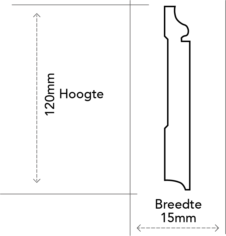MDF Romantische Plint 120x15 RAL 9010 Zuiver Wit 16053
