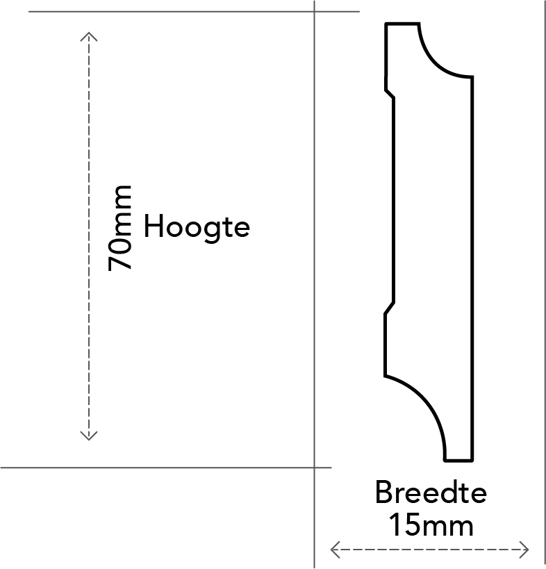 MDF Retro Plint 70x15 RAL 9010 Zuiver Wit 16020